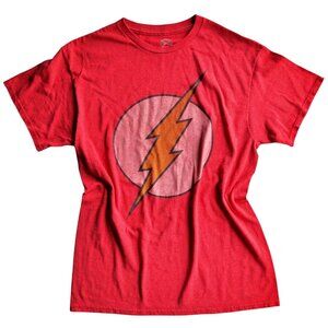 DC Comics Flash Logo Tee Red Heather Graphic T-Shirt Medium Distressed Look